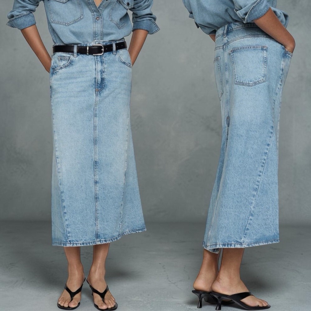 Mango MNG Back Slit Midi Jean Skirt Capsule Minimalist Cowboy Festival Rodeo S